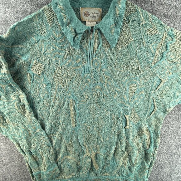 Coogi Australia Large 1/4 Zip Collared Blue ALPACA Linen Cotton Soft Sweater - Picture 1 of 16